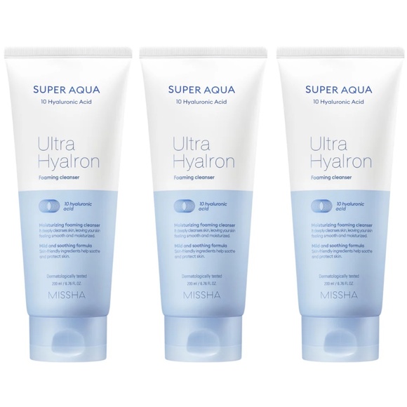 New 3x Korean Missha Super Aqua Ultra Hyalron Cleansing Foam 200ml k-Beauty